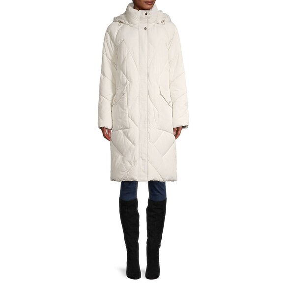 Donna Karan Diamond Quilted Hooded Puffer Long Coat Jacket Medium New with Tag - Picture 1 of 4